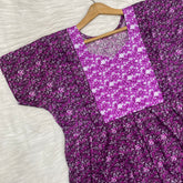 Pure Soft Cotton Vertical Frill Type Feeding Nighty, Free Size, Short Sleeve Sleepwear in Premium Softest Cotton Fabric (Bra Size 34"-40" | 54″-56″ length)
